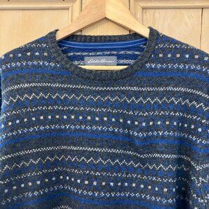 Eddie Bauer Mens Vintage Y2K Fair Isle Nordic Wool Sweater Sz. Large Blue FA EXC